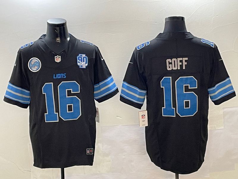 Men Detroit Lions #16 Goff Black three generations 2024 Nike Limited NFL Jersey style 4